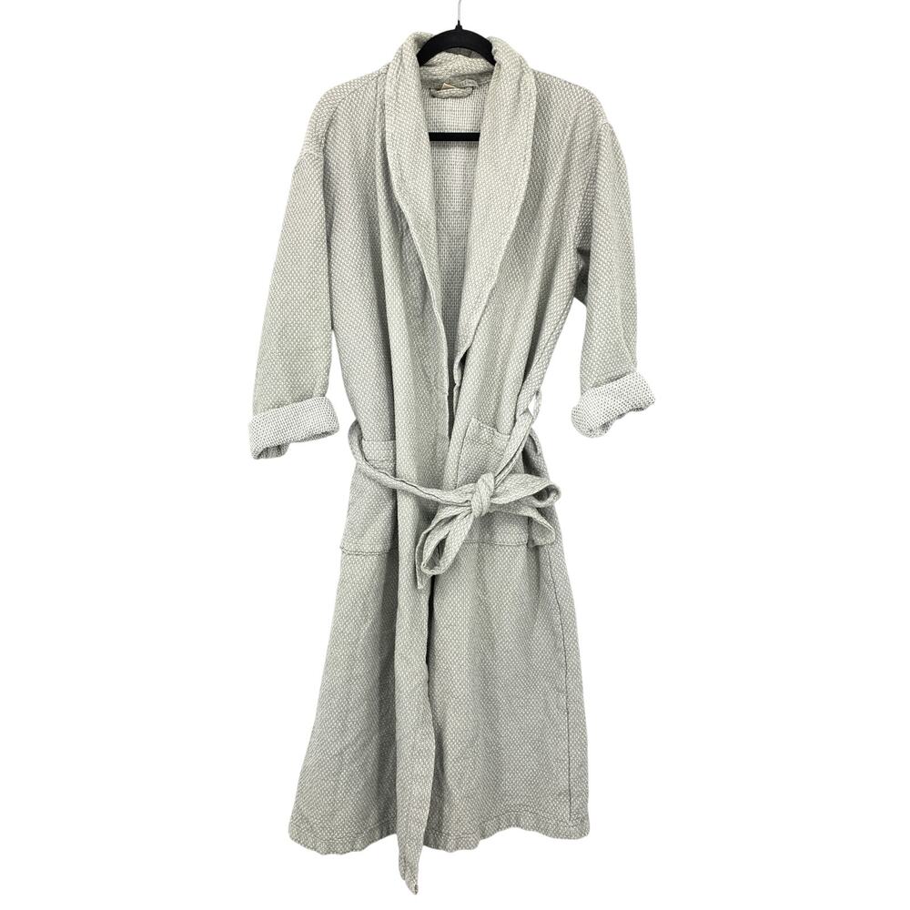 Coyuchi Organic Cotton Waffle Texture Robe Unisex M/L Light Gray